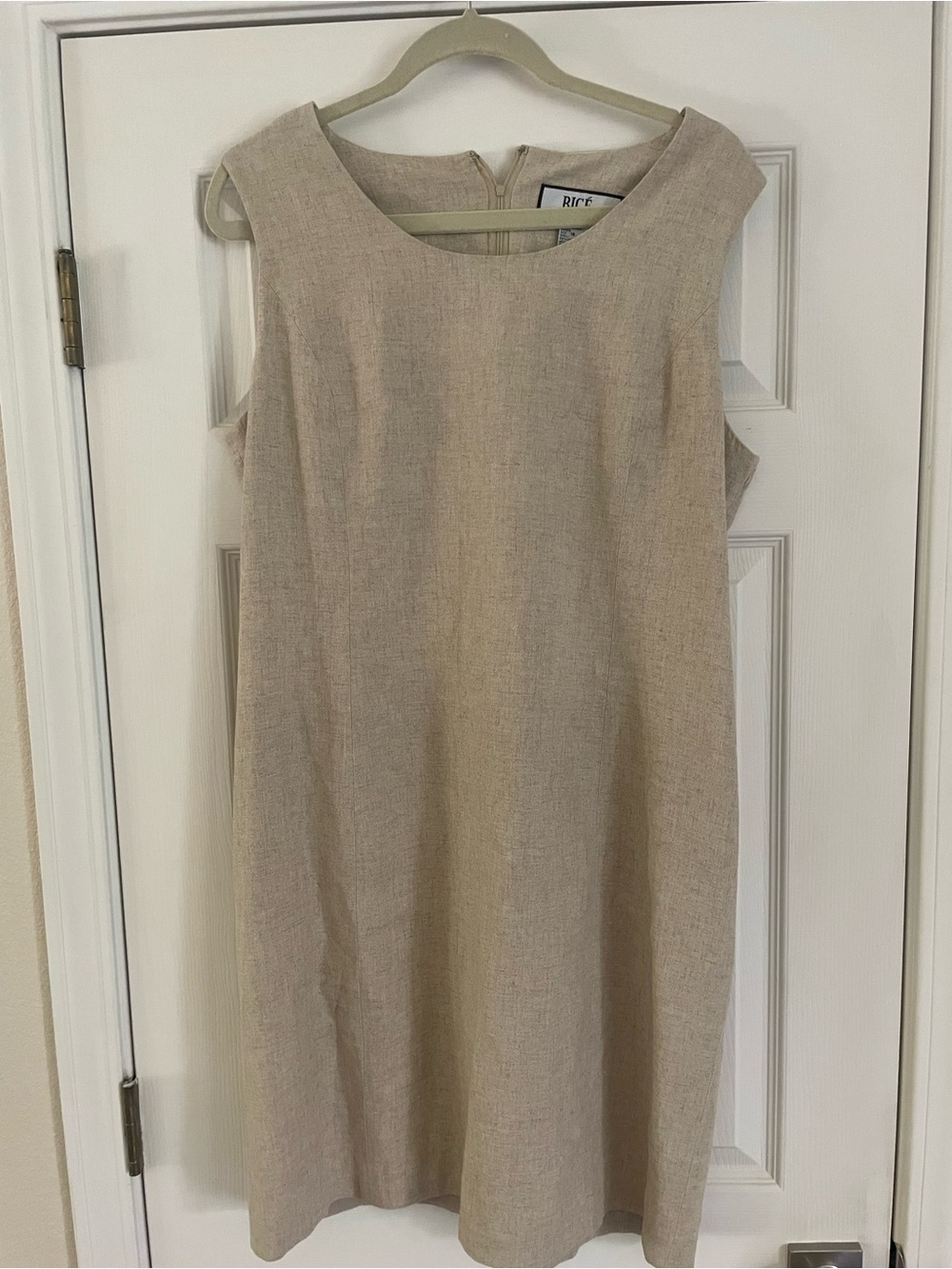 Sag Harbor Neutral Beige Sleeveless Linen Blend Shift Dress